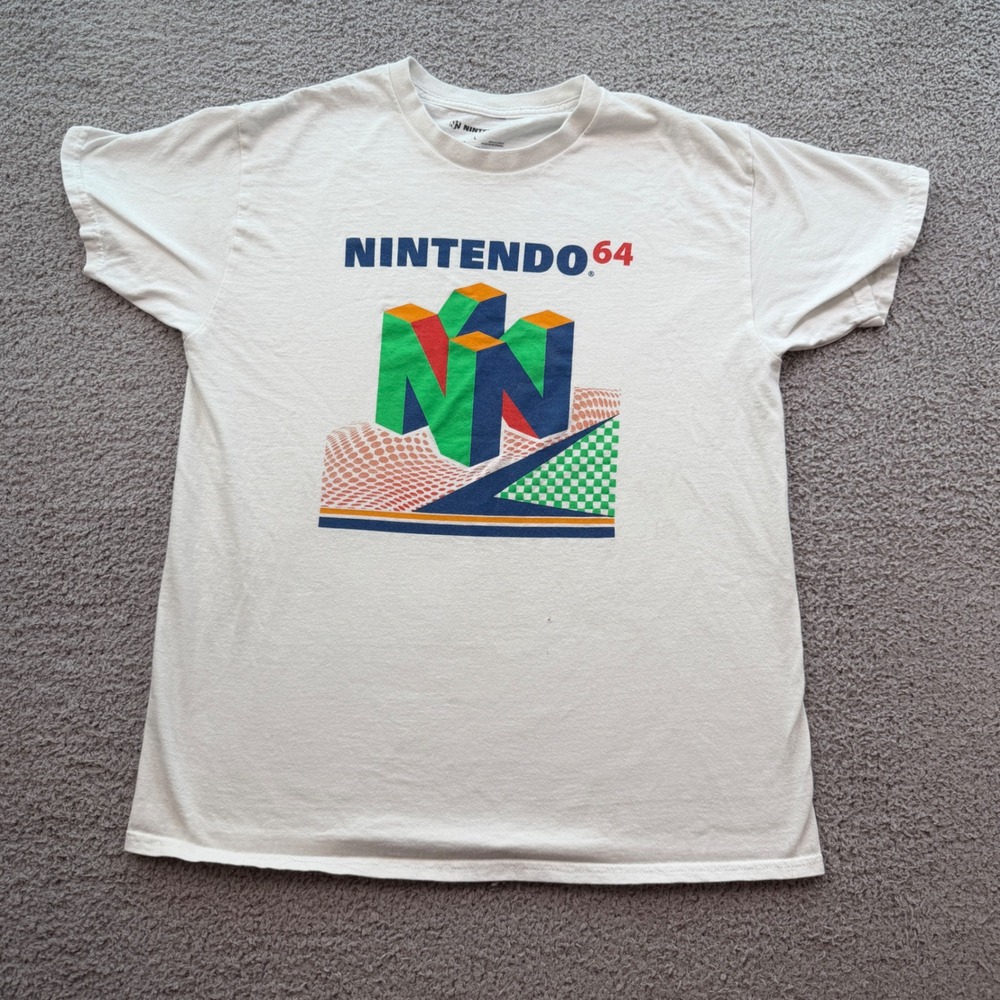 Nintendo 64 N64 Logo Graphic T-Shirt White Mens Large Retro Gaming Tee